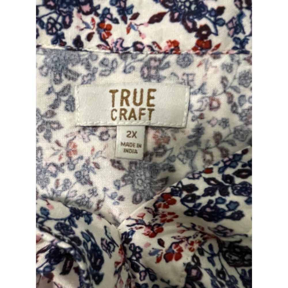 True Craft Floral Dress Womens 2X Blue Red Excellent V-Neck Tie Sleeve Babydoll - Picture 5 of 6